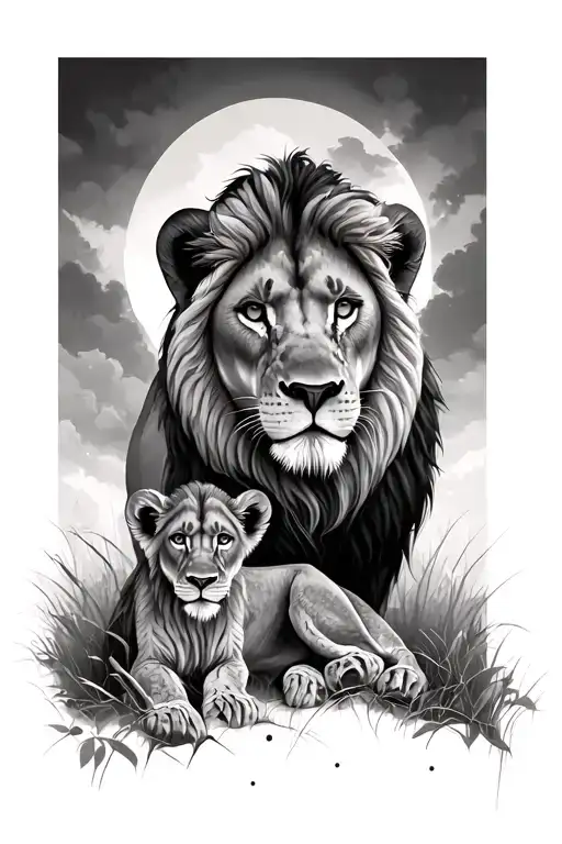 Lion With Lioness And Cub