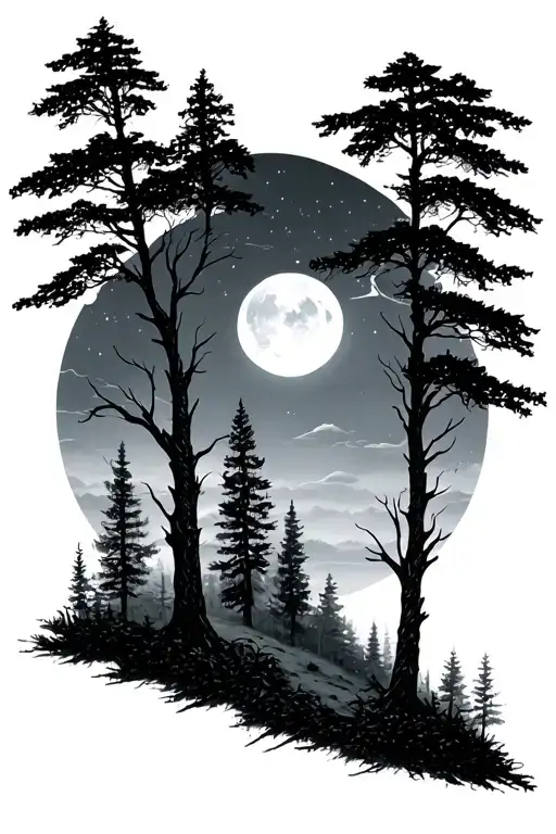 Trees And Forest And Night Sky