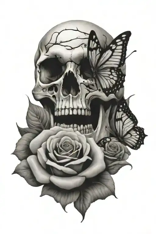 Rose And Butterfly Skulls