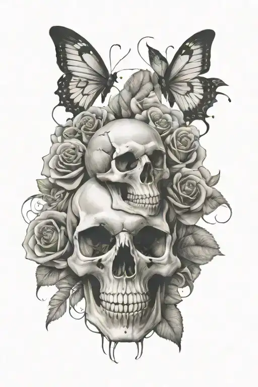 Rose And Butterfly Skulls