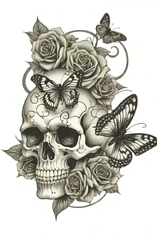 Roses Butterflys Skulls