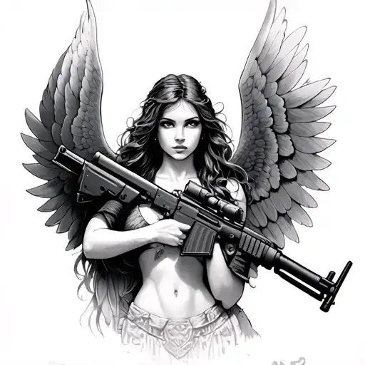 Angel Woman With Ak-47 Rifle In Renki