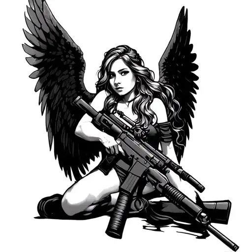 Angel Woman With Ak-47 Rifle In Renki