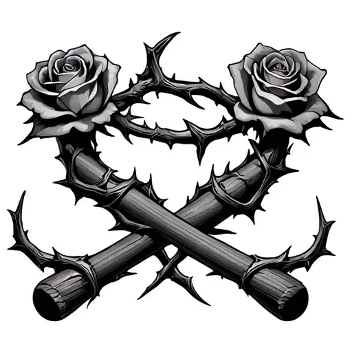 Rose Thorns Wrapped Around A Pair Of Drumsticks