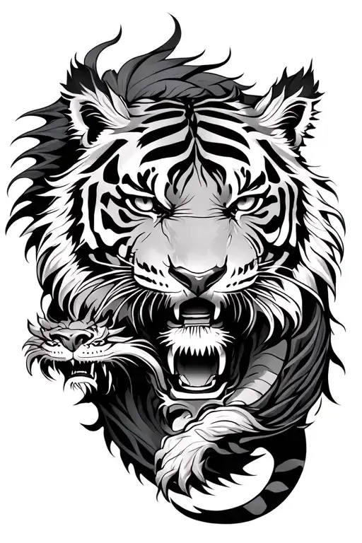 Tiger Protected By Two Dragons