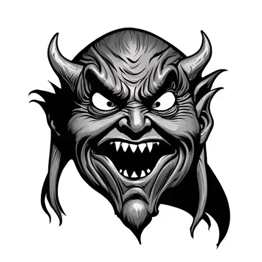 A Sad Face That Is Covered By A Cheerful Mask Of A Demon On