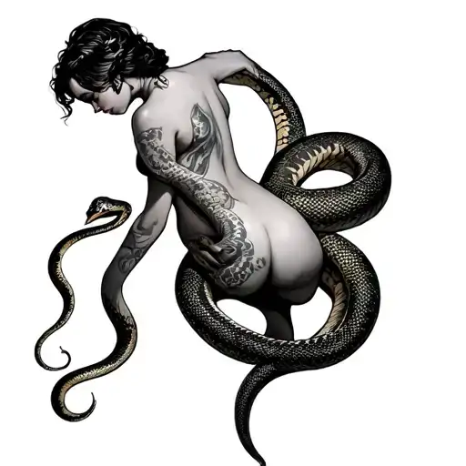 Nakedwomen Embrassed By Snake Wrapped