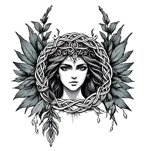 Eir Goddess Of Healing With Knot Work And Herbs