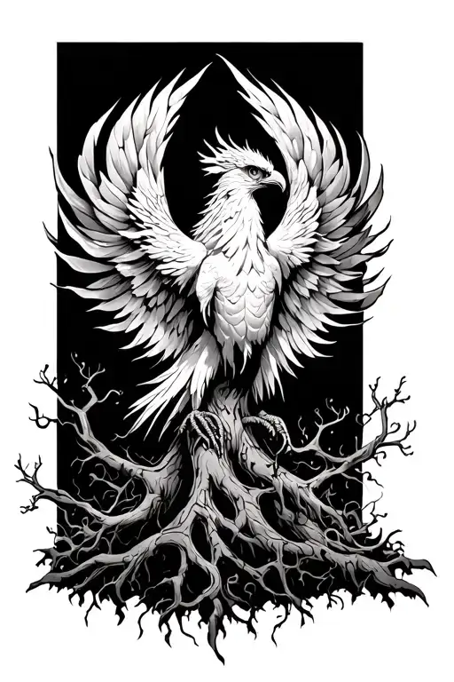 Pheonix Rising From The Dead Tree With Creeping Vines