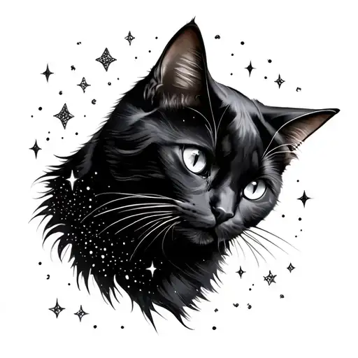 Black Cat Mixed With Galaxy Filled With Stars Ink