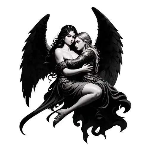 Female Angel Hugging A Warrior
