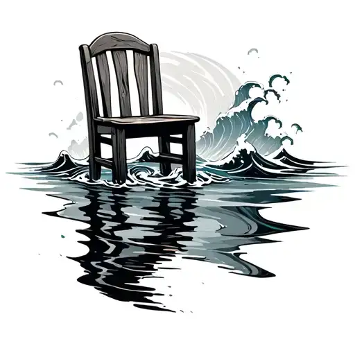 A Wooden Chair In Water Waves