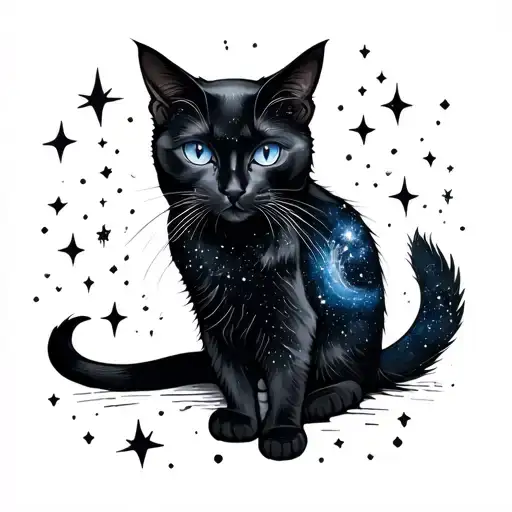 Black Cat Mixed With Galaxy Filled With Stars Ink