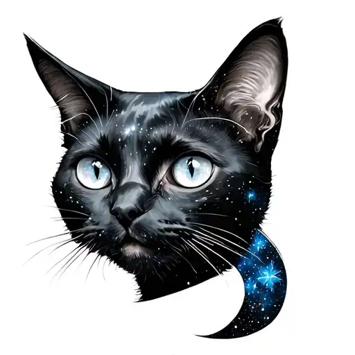 Black Cat Mixed With Galaxy Filled With Stars Ink