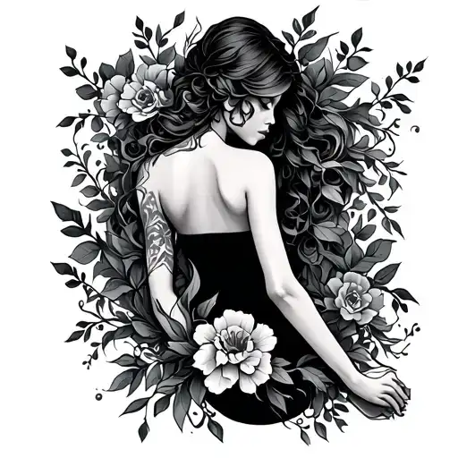 Floral And Vines Peice On The Left Side Of The Back Wrapping Up Onto The Arm And Shoulder