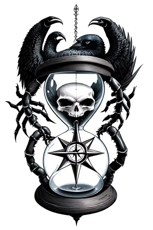 Raven Scorpion Skull Compass Rose Sandglass