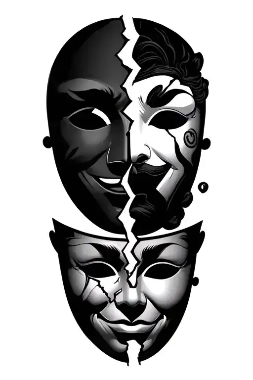 Happy And Sad Theatre Masks With A Broken Clock In The Middle