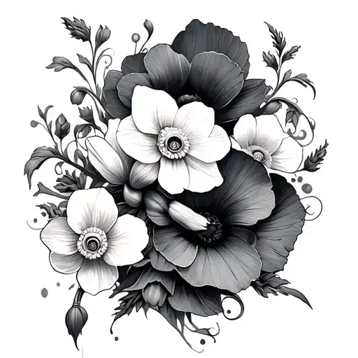 Winding Vine Wrapping With Daffodils And Poppies Blooming