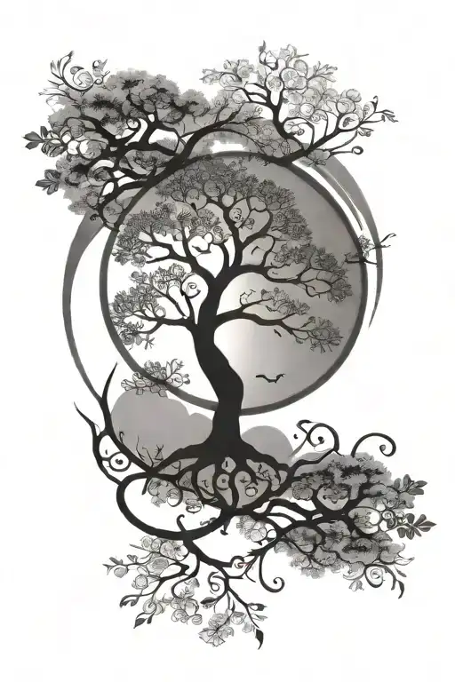 Enso Circle And A Tree Of Life