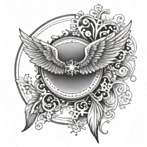 Wings With A Snowflake Between The Wings And An Angel Circle Above It