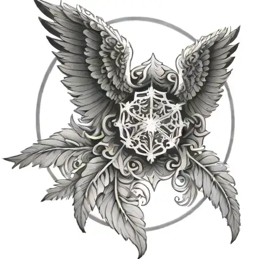 Wings With A Snowflake Between The Wings And An Angel Circle Above It
