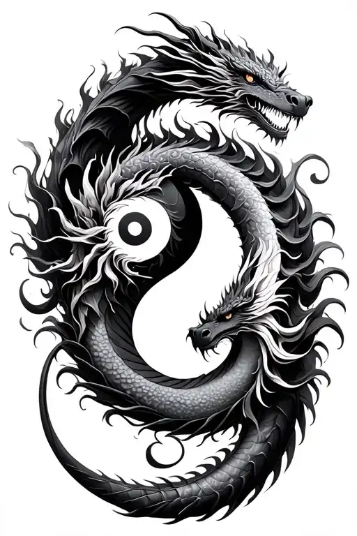 Yin And Yang Dragons Going Down The Spine Tattoo One White One Black