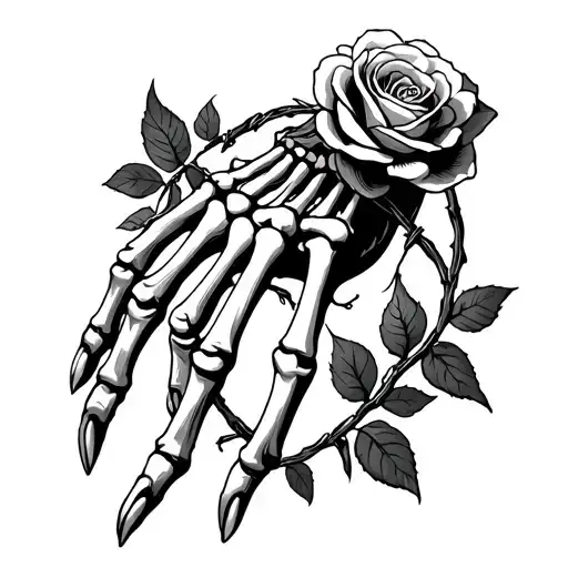 Skeleton Hand Tattoo With Barb Wire Rose Around It