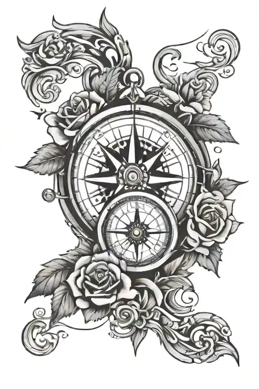 Compass With A Rose In The Centre