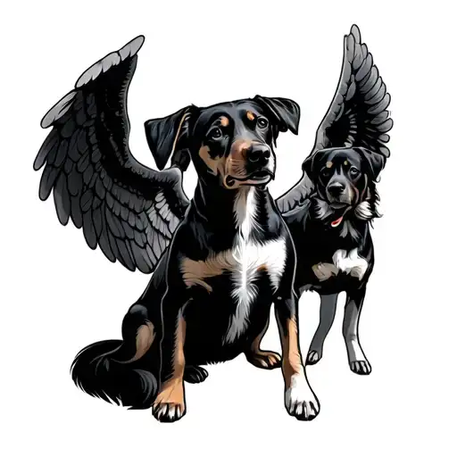 Dog With Angel Wings And Dog Without
