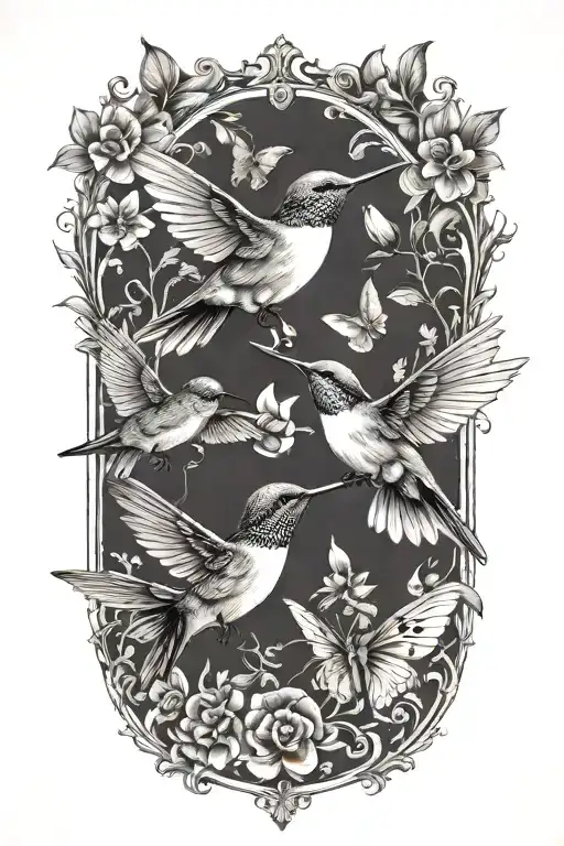 Hummingbirds And Butterfly