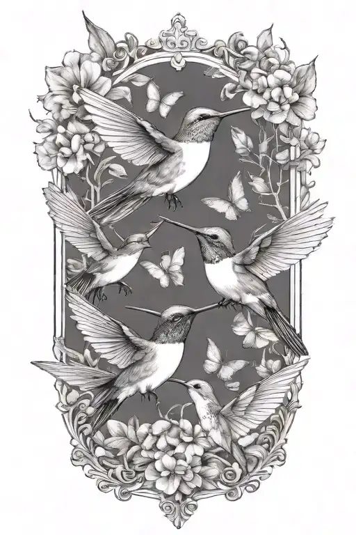 Hummingbirds And Butterfly