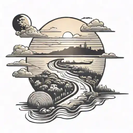 A Series Of Food Items Forming A Road Leading Into A Sunset Over The Ocean