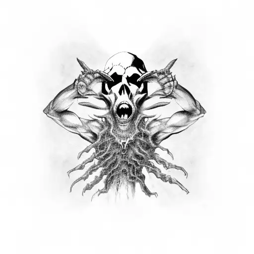 Demon Skull With Hands Sucking The Life Out Of Man