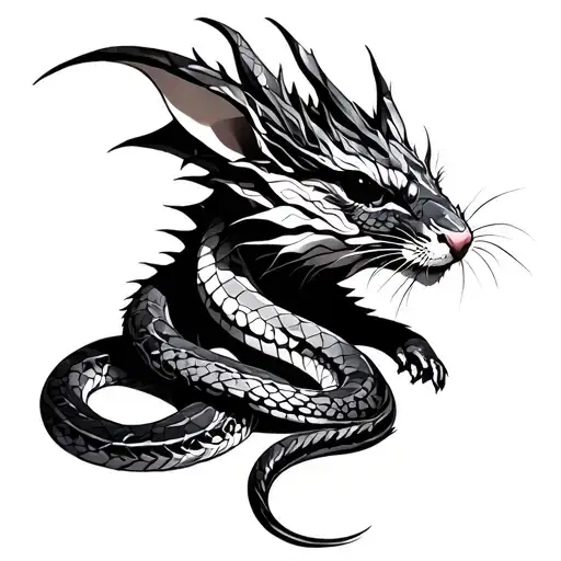 A Complex Geometric Dragon And A Detailed Rat Are Parents To A Unique Snake Child