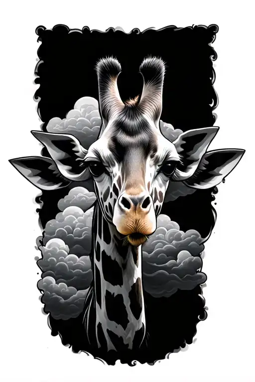 A Tattoo Design Of A Giraffe Made From Clouds Forming The Shape