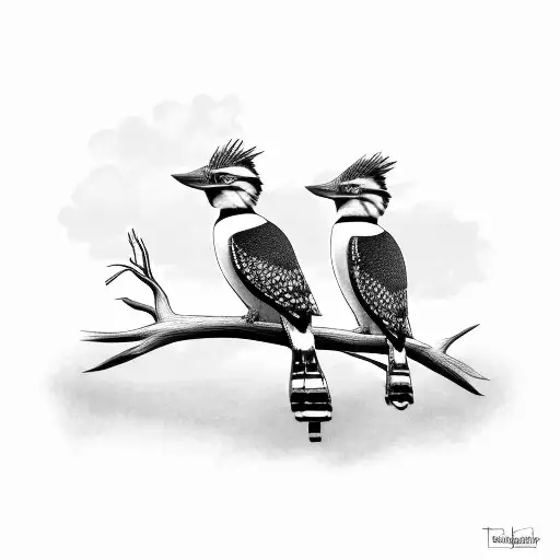Two Kookaburras On A Gum Tree Branch Facing Each Other
