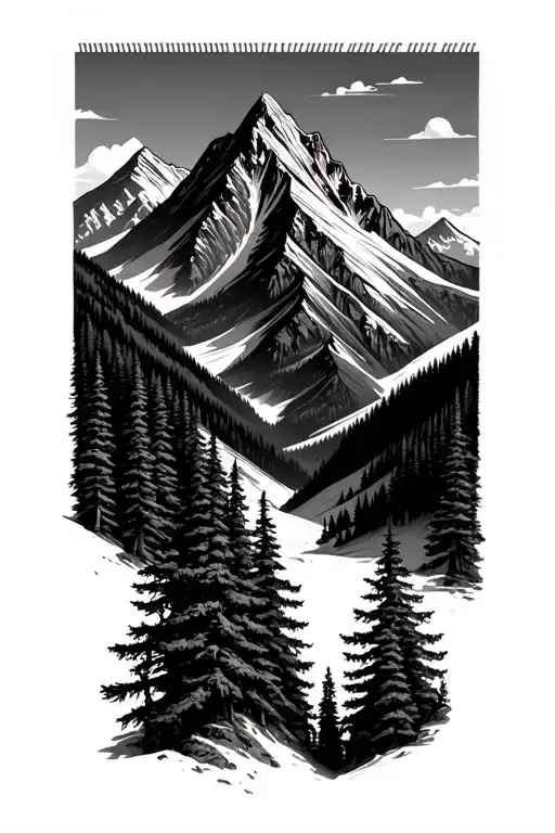 Realistic Mountain Landscape With Trees Of North Cascades Mountain Range