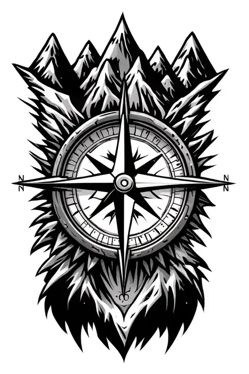 Compass Surrounded By Mountains