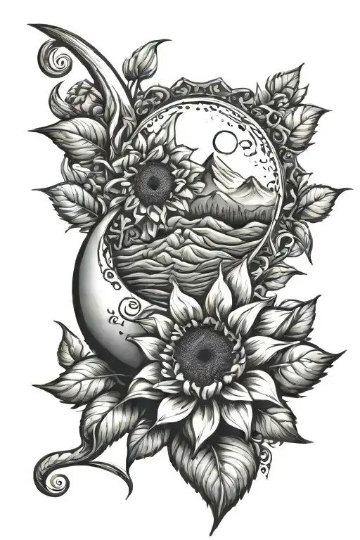 Crescent Moon With Mountains And Sunflowers Wrapped