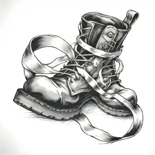 Cancer Ribbon Wrapped Around A Dr Marten Boot