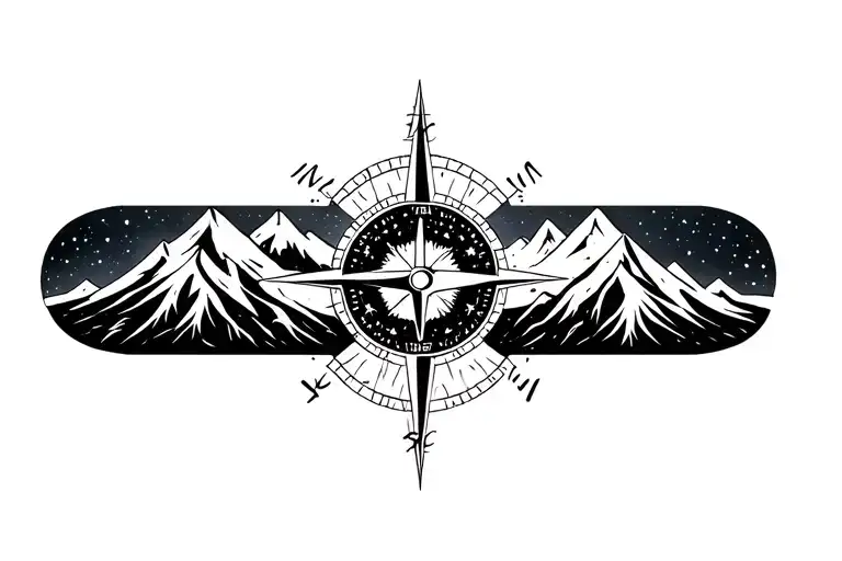 Compass Surrounded By Cosmos And Mountins