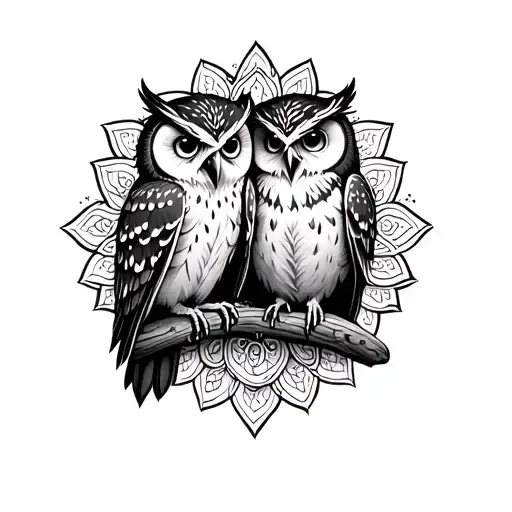 Owl Couple Perched On Mandala