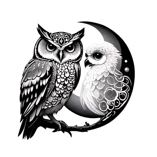 Mandala Owl Couple With Moon