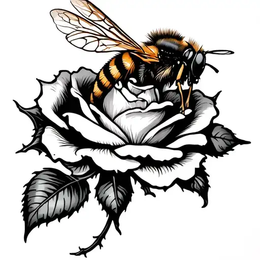 Honeybee Landing On Rose With Thorns