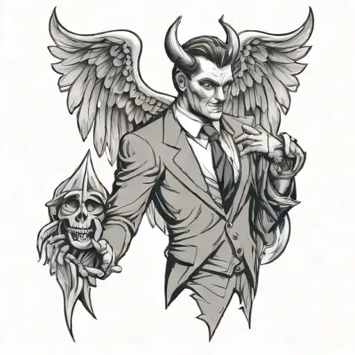 A Business Suit With Devil Horns And Angel Wings