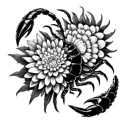 Scorpion With Chrysanthemum Tangled Together