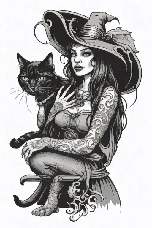 Witch Elfic Woman Petting A Cat