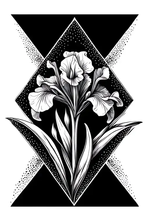Siberian Iris Superimposed Over Diamond Or Kite Shape Stylized With Dots