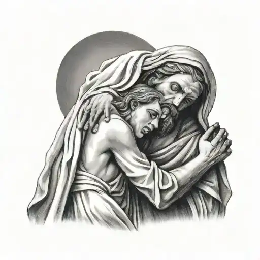 The Mother Mary Praying Looking Down At Jesus Carrying The Cross