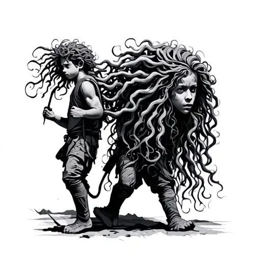 Medusa And Trekking Boy Walking